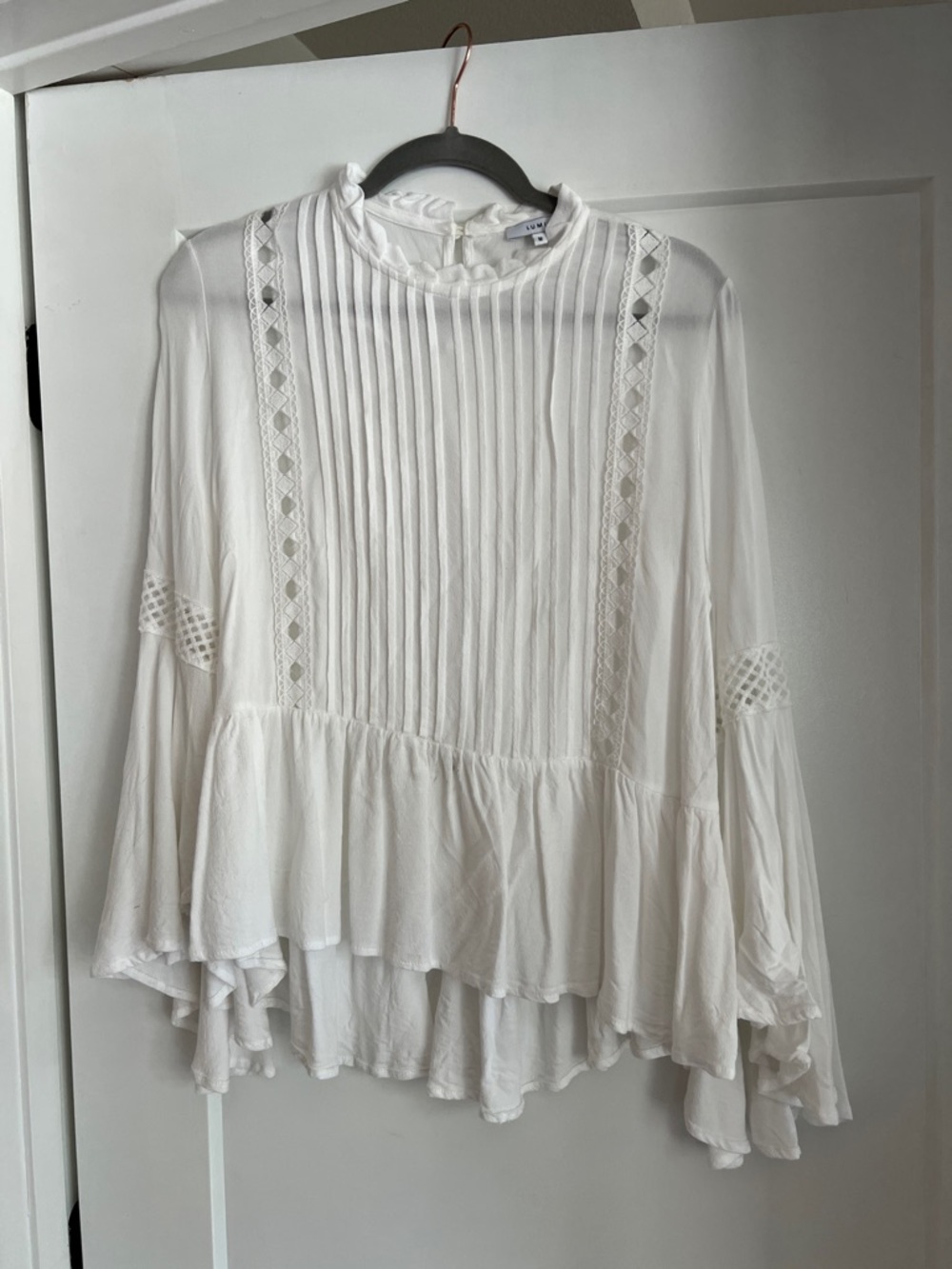 Boho White Pintuck Ruffled Peasant Blouse